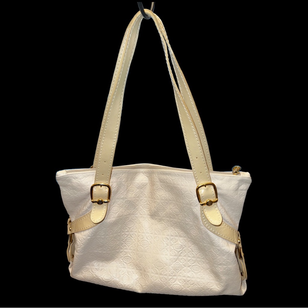 Marino Orlandi Cream/Ivory Stamped Leather Double-handled Satchel